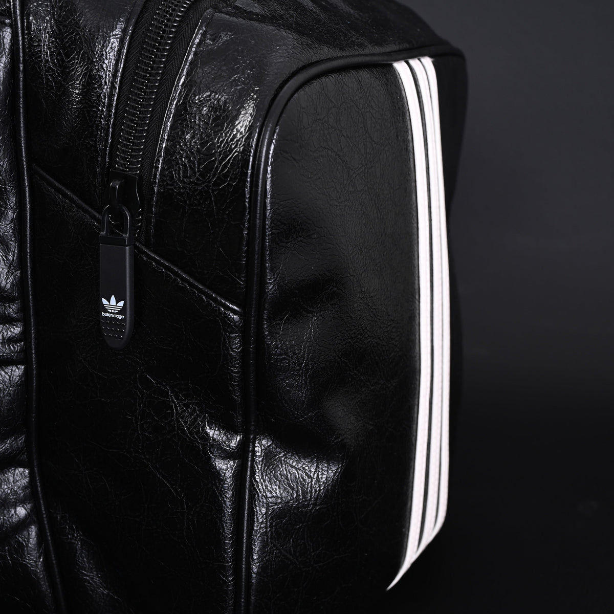 Balenciaga x adidas Large Duffel Travel Bag – Black with Trefoil Logo and Triple Stripes