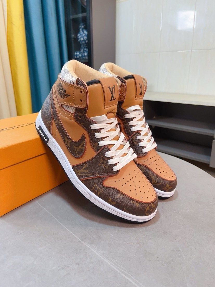 Nike Tan and Dark Brown Patterned High-Top Sneakers — front