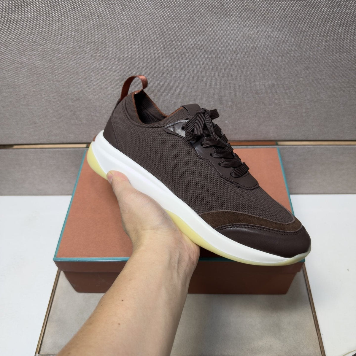 Men's Dark Brown Paneled Sneakers — model