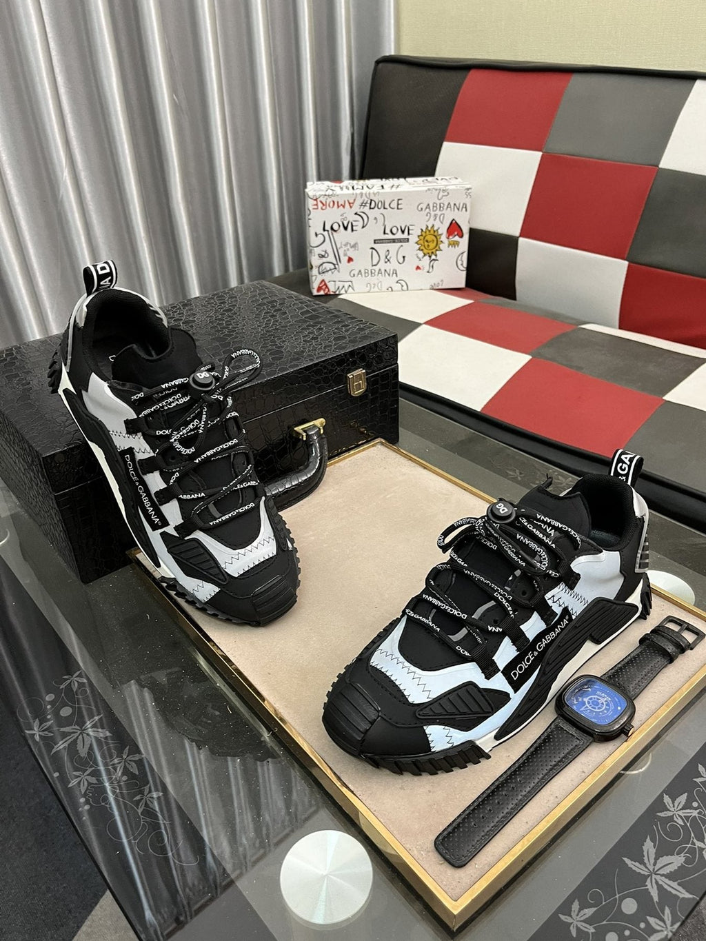 Dolce & Gabbana Black and White Layered Sneakers — front