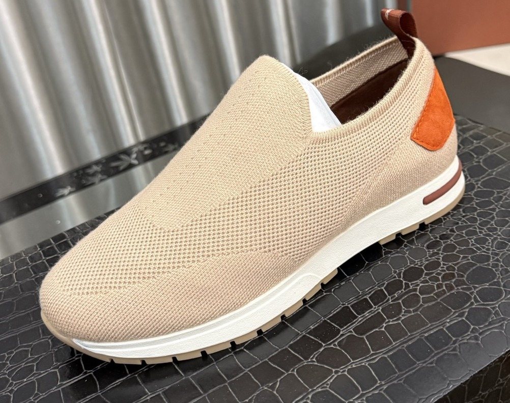 Men's Beige Slip-On Sneakers with Orange-Brown Heel Accent — hero
