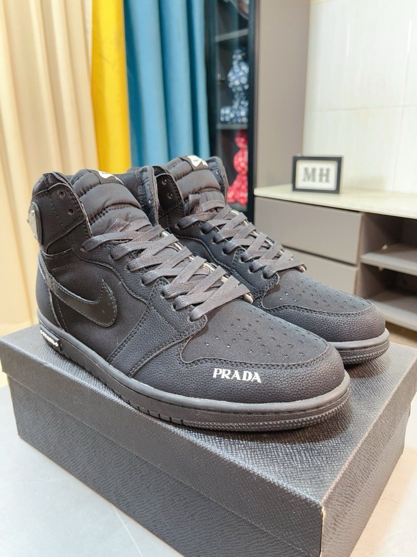 Prada Dark Charcoal High-Top Sneakers — front