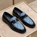Louis Vuitton Black Loafers with Blue Patterned Vamps — hero