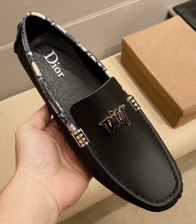 Dior Black Patterned-Trim Loafers — hero