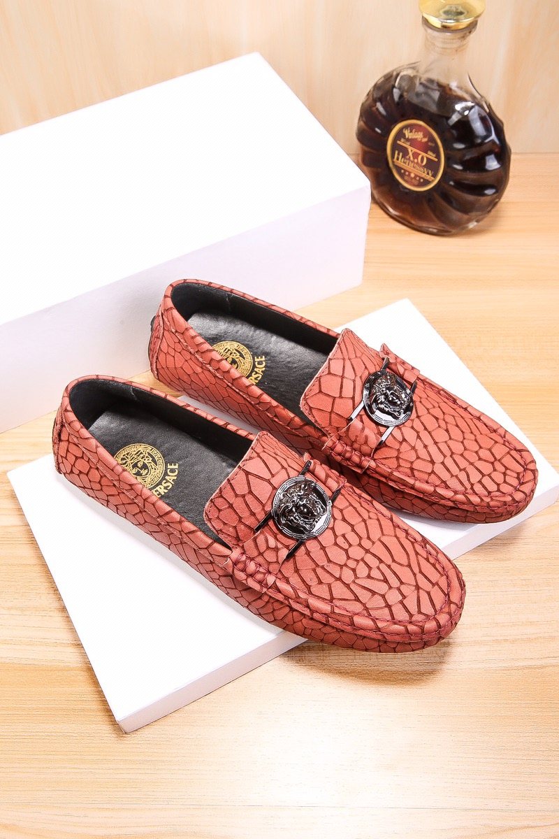 Versace Reddish Brown Patterned Loafers — front