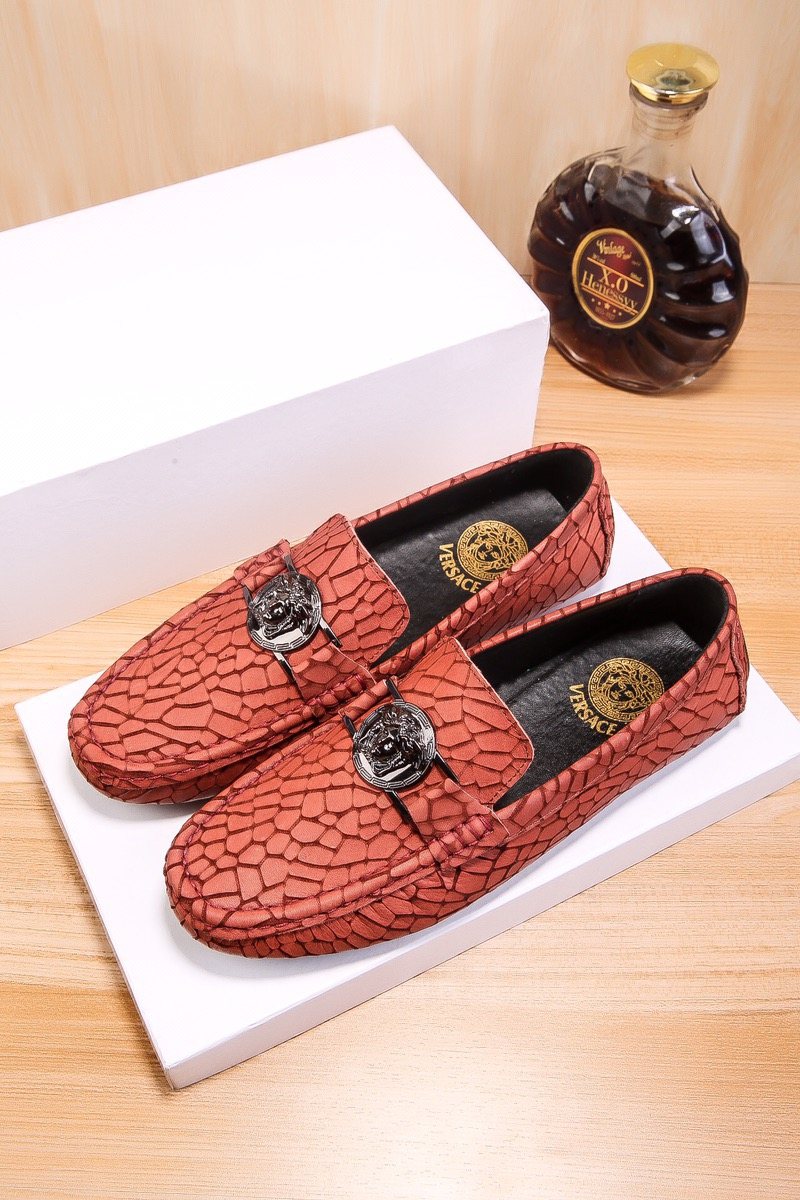 Versace Reddish Brown Patterned Loafers — front