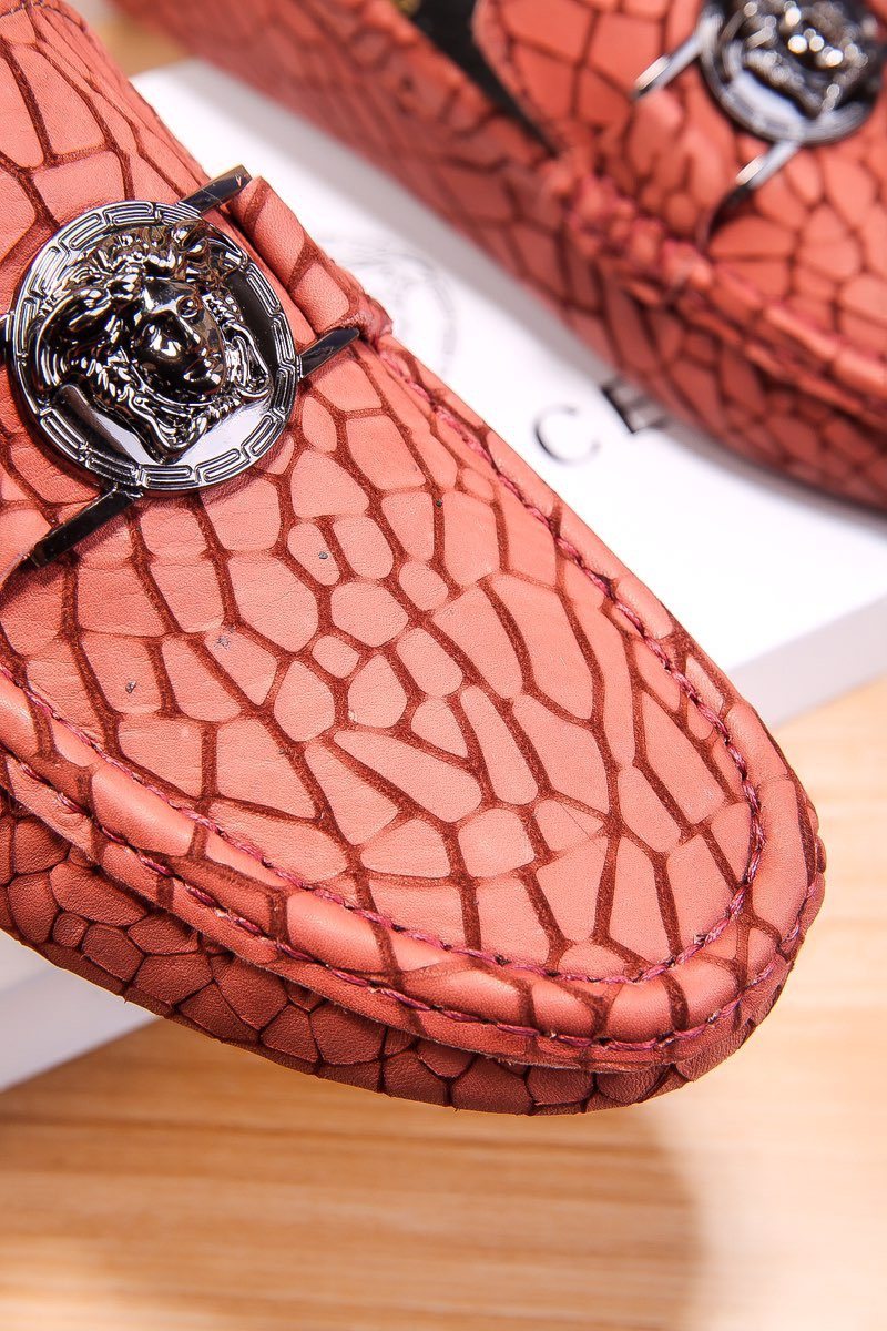 Versace Reddish Brown Patterned Loafers — detail