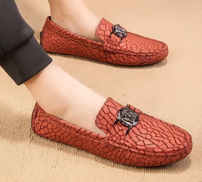 Versace Reddish Brown Patterned Loafers — model