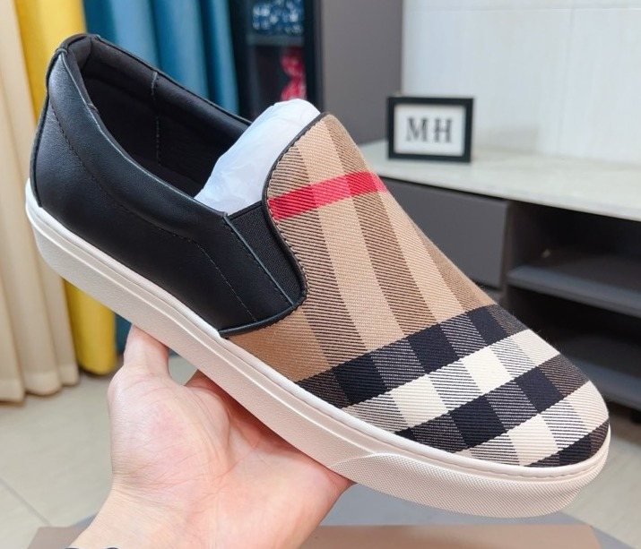 Burberry Beige Check Slip-On Sneakers — front