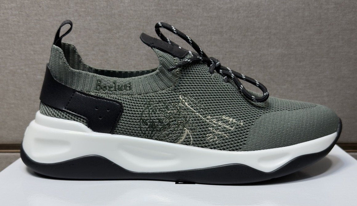 Berluti Olive Gray Lace-Up Sneakers — hero