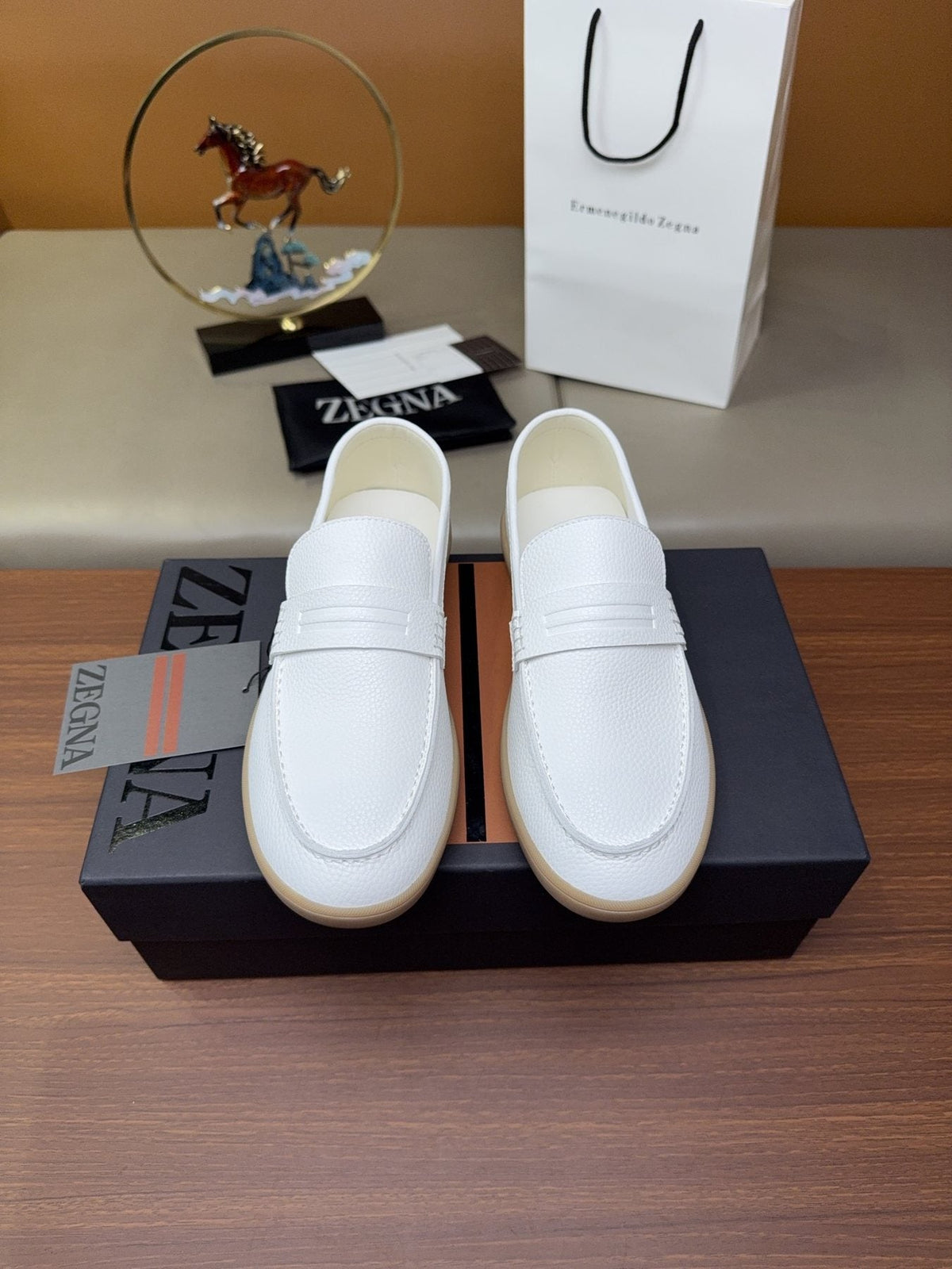 Zegna White Strap Loafers — front