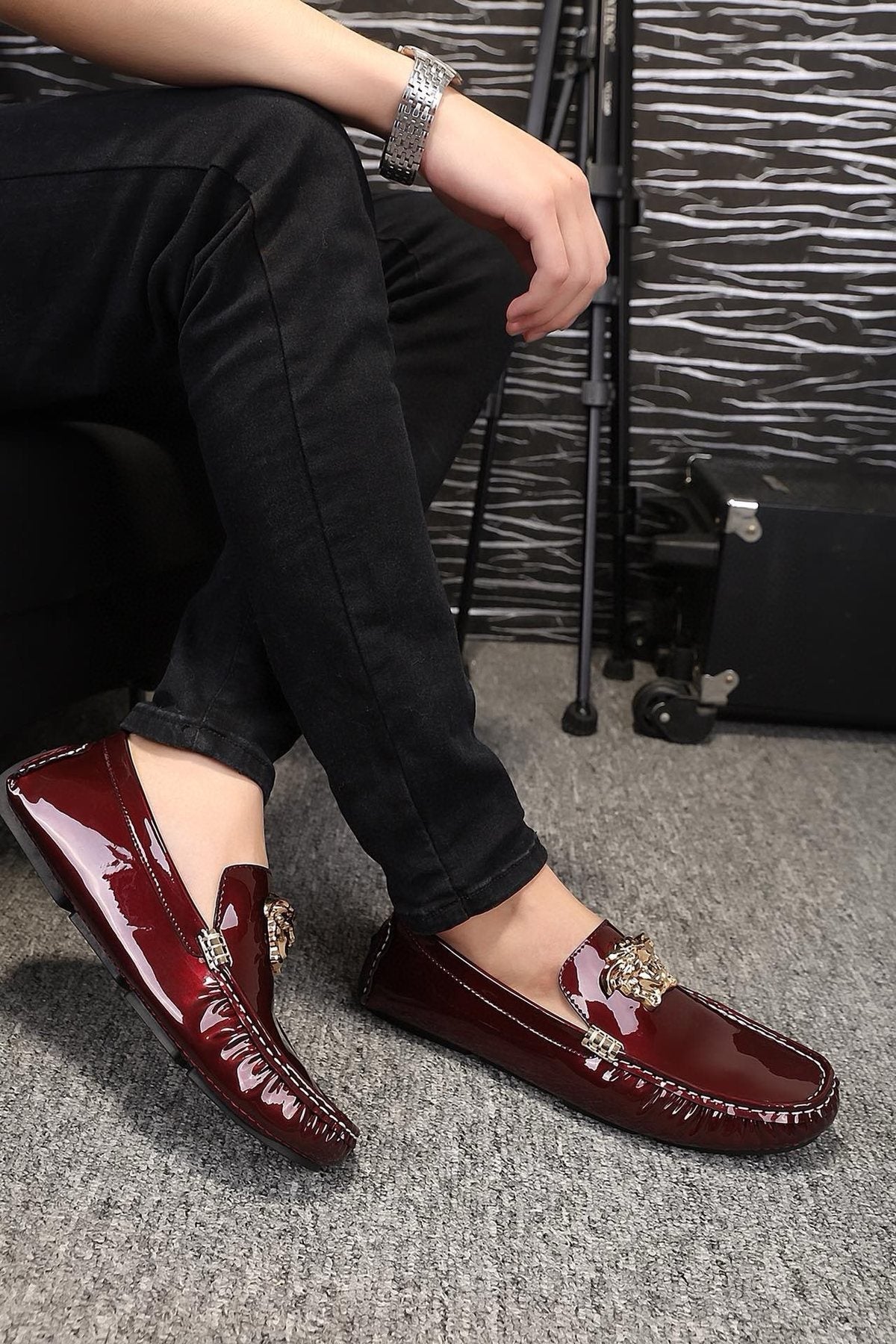 Versace Burgundy Ornament Loafers — model