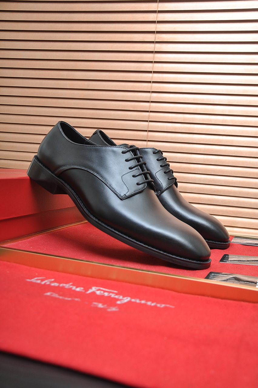 Ferragamo Black Lace-Up Dress Shoes — front
