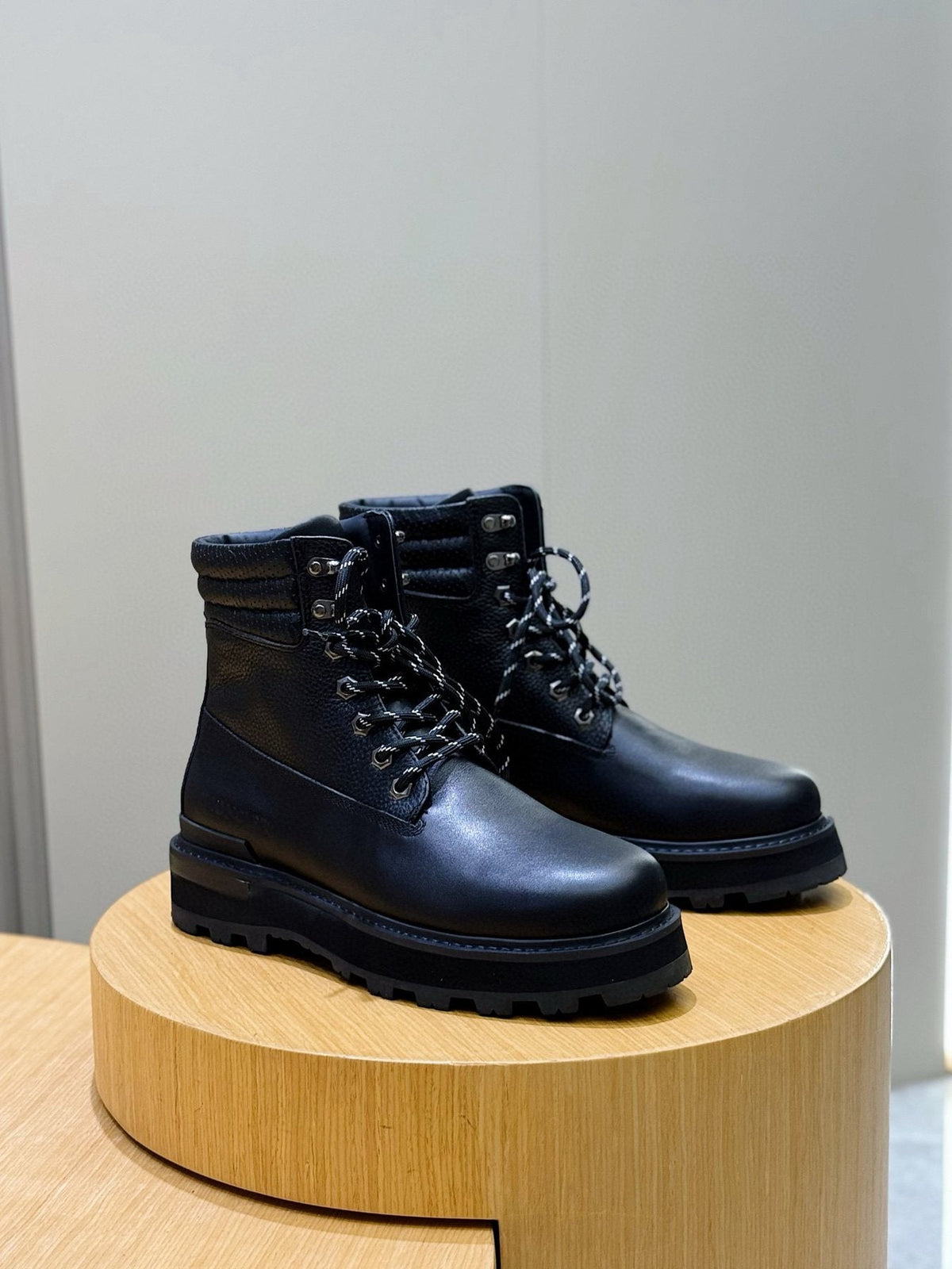 Moncler Black Lug-Sole Lace-Up Boots — front