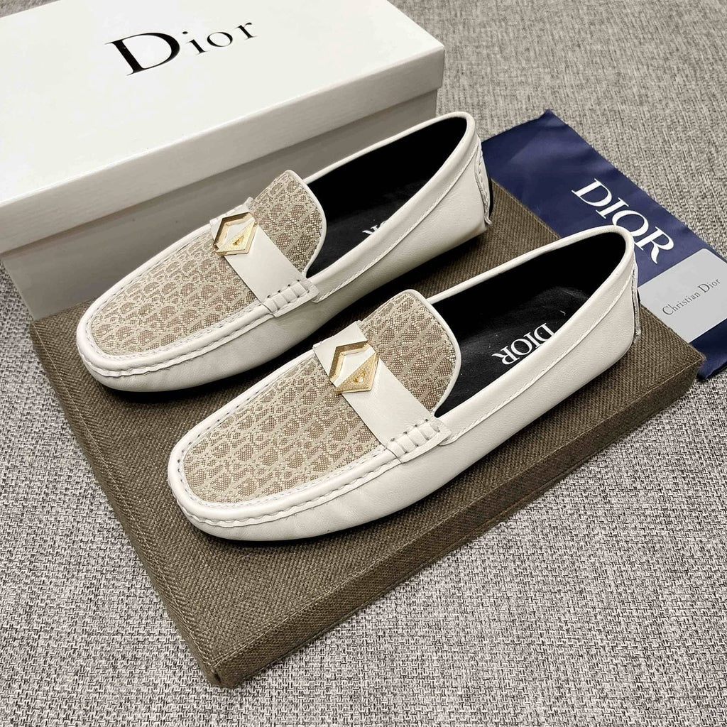 Dior Cream and Beige Patterned Loafers — front