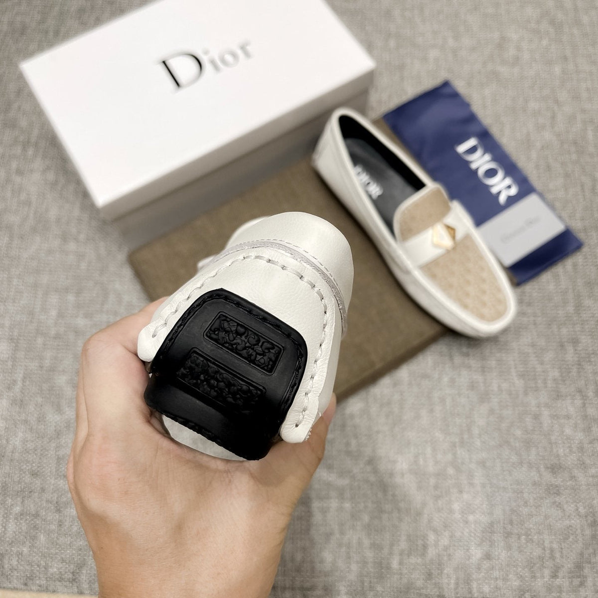 Dior Cream and Beige Patterned Loafers — detail