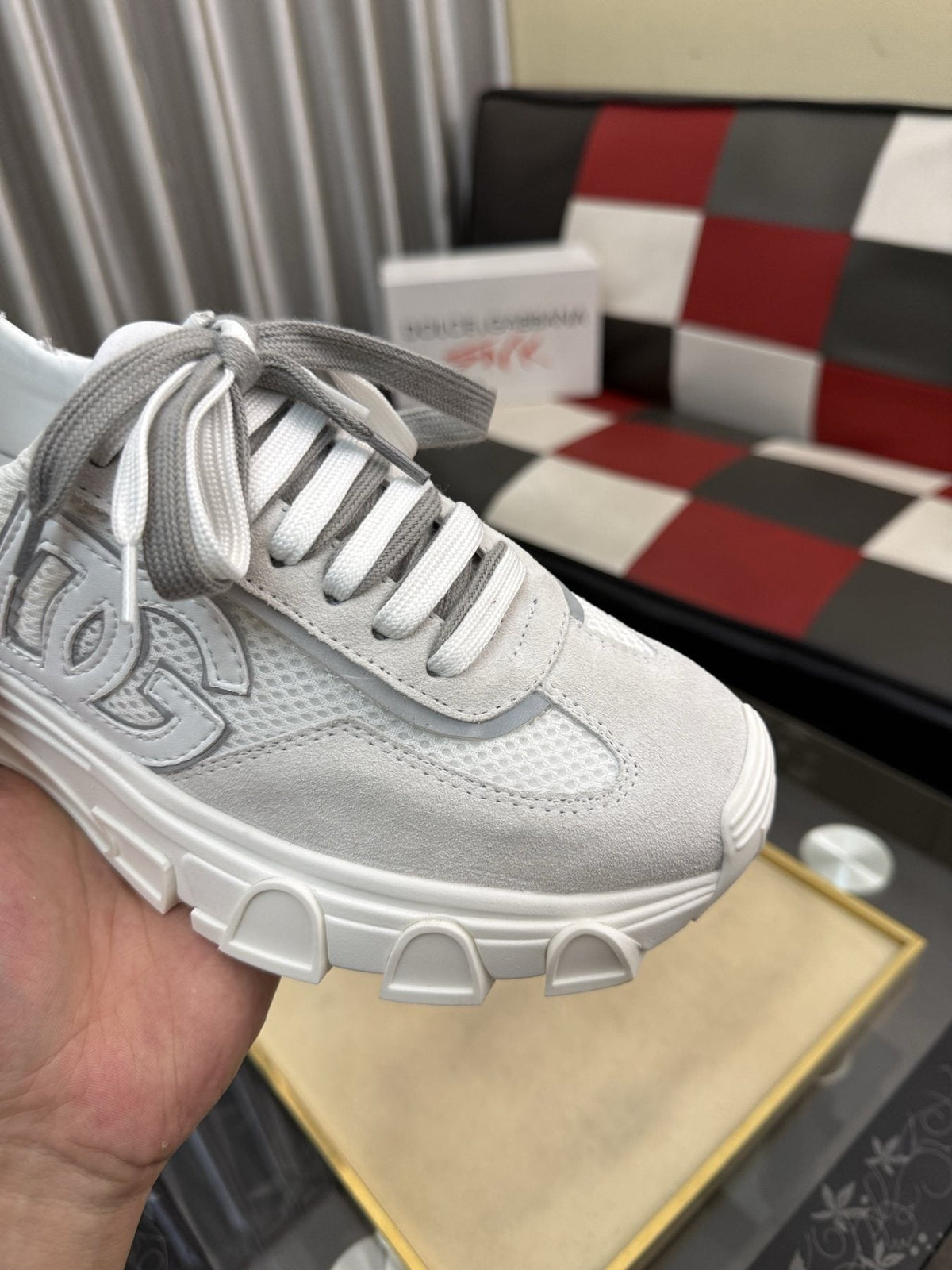 Dolce & Gabbana White and Light Gray Chunky Sneakers — detail
