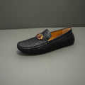 Men's Black Textured Loafers with Gold-Tone Ornament — hero
