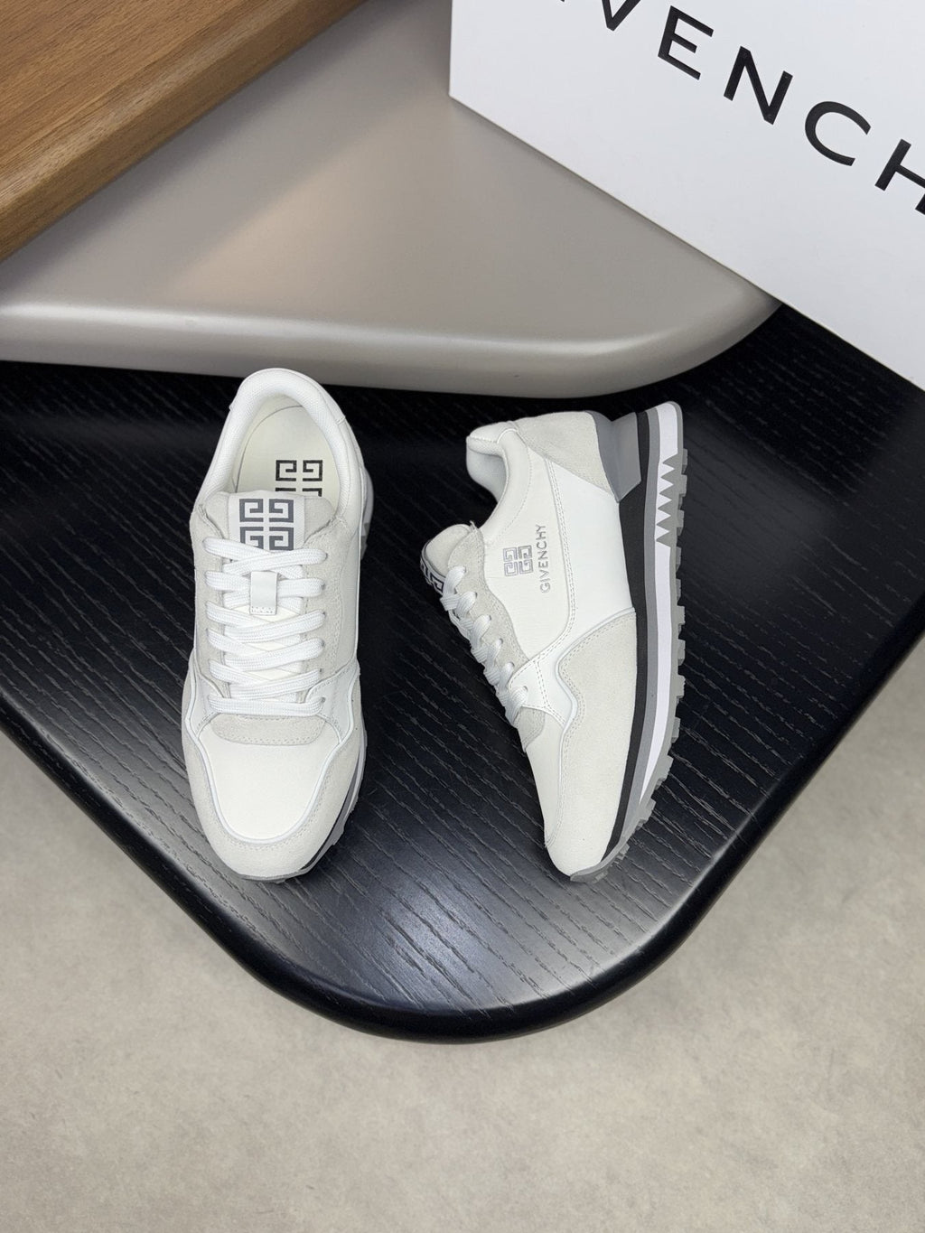 Givenchy White and Light Gray Low-Top Sneakers — front