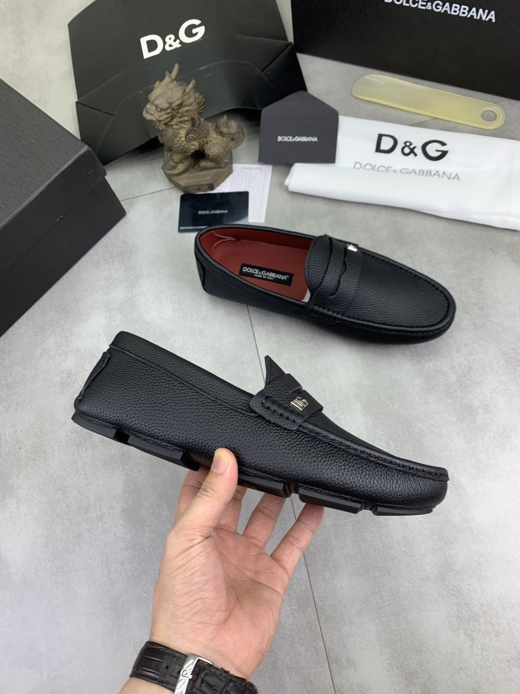 Dolce & Gabbana Dark Navy Apron-Toe Loafers — model