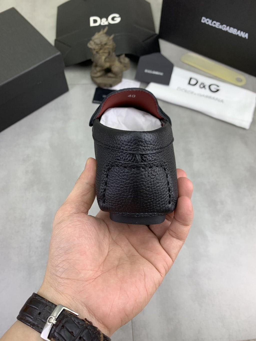 Dolce & Gabbana Dark Navy Apron-Toe Loafers — detail
