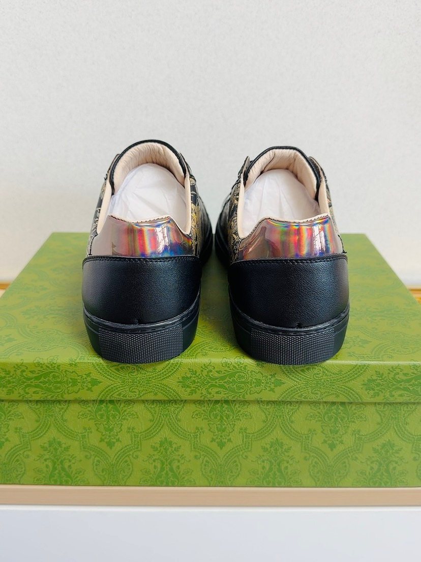 Gucci Black Gold-Pattern Low-Top Sneakers — back