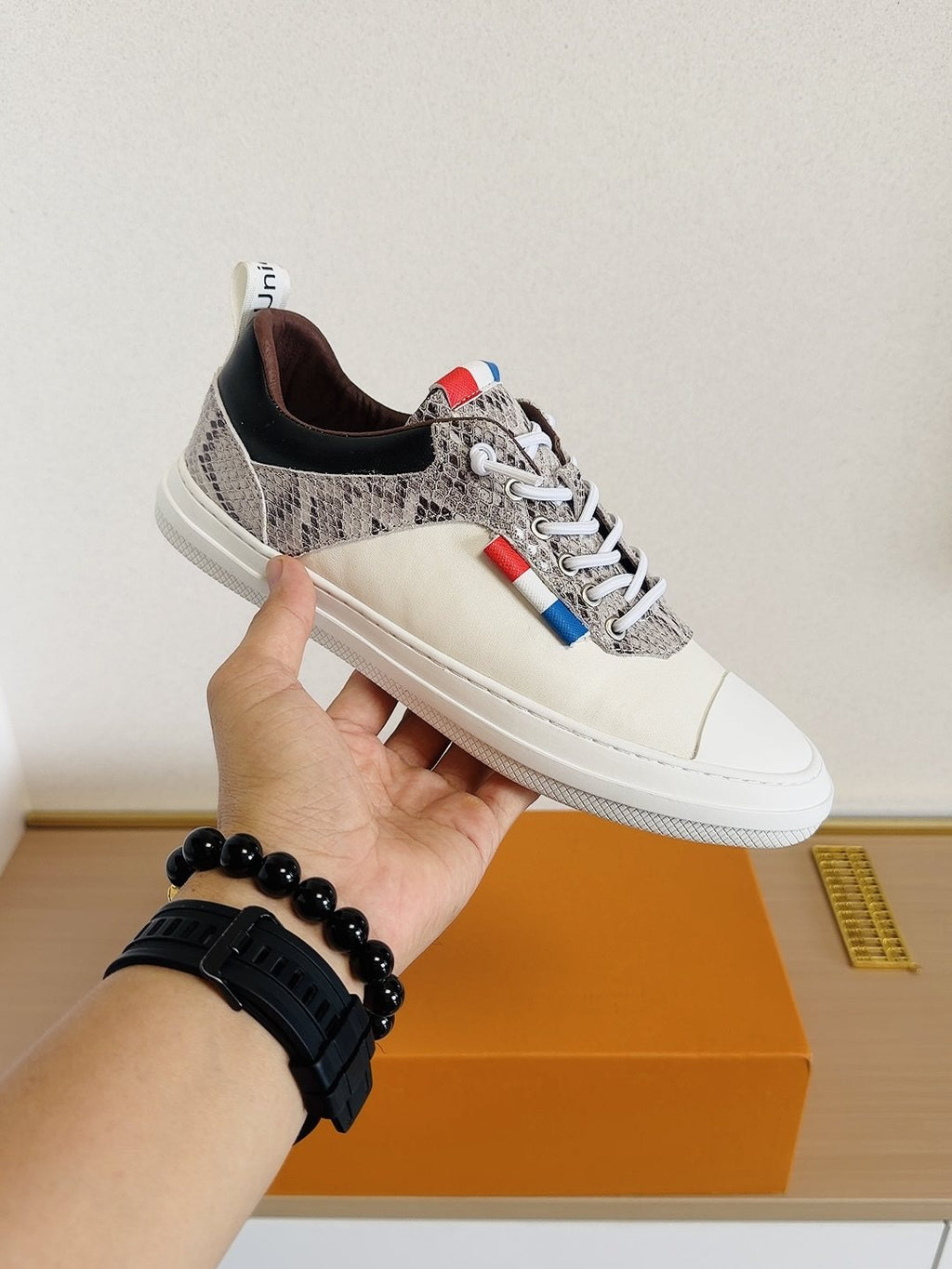 Louis Vuitton Men's Patterned-Panel Low-Top Sneakers — model