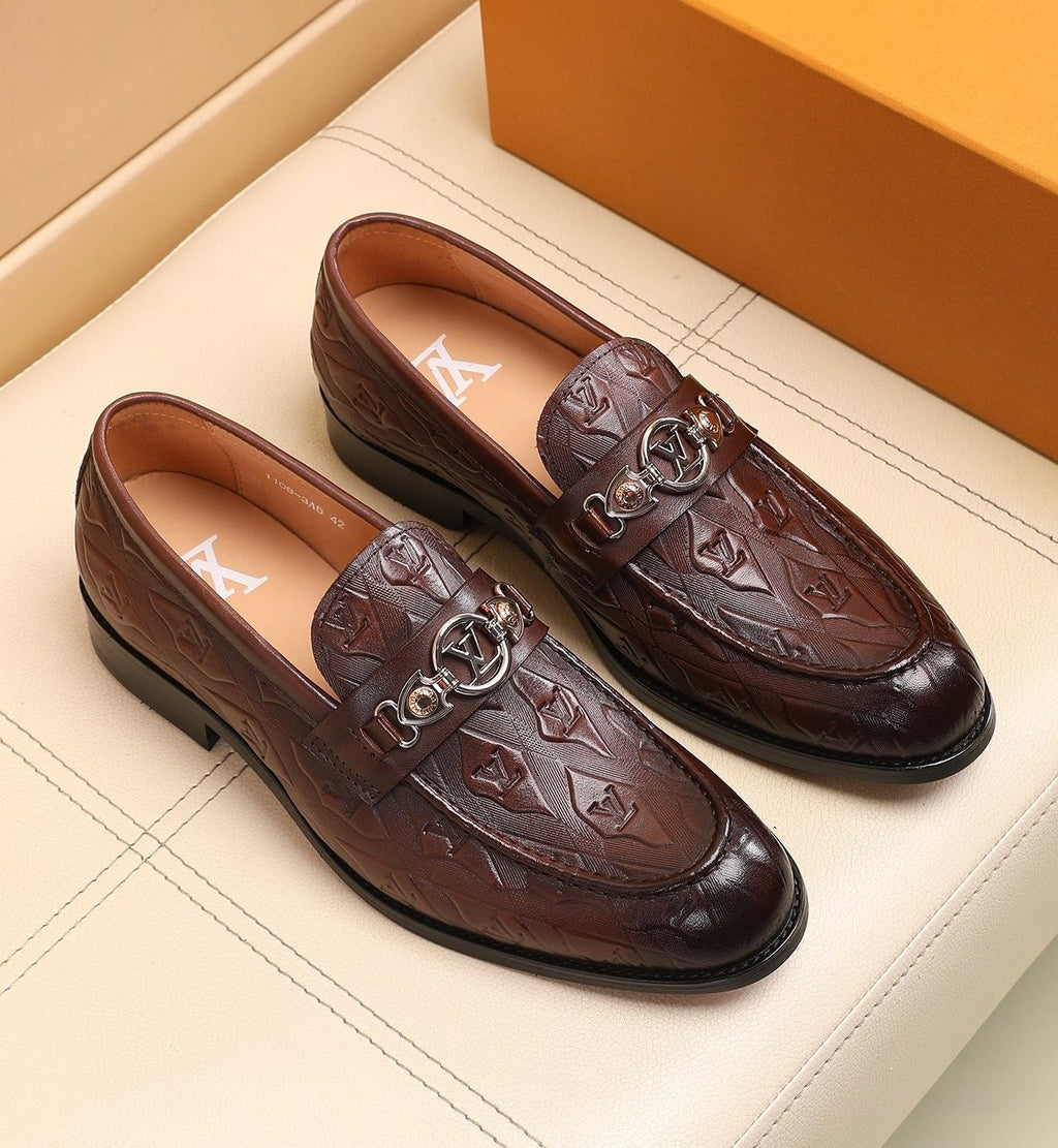 Louis Vuitton Dark Brown Embossed Loafers — hero