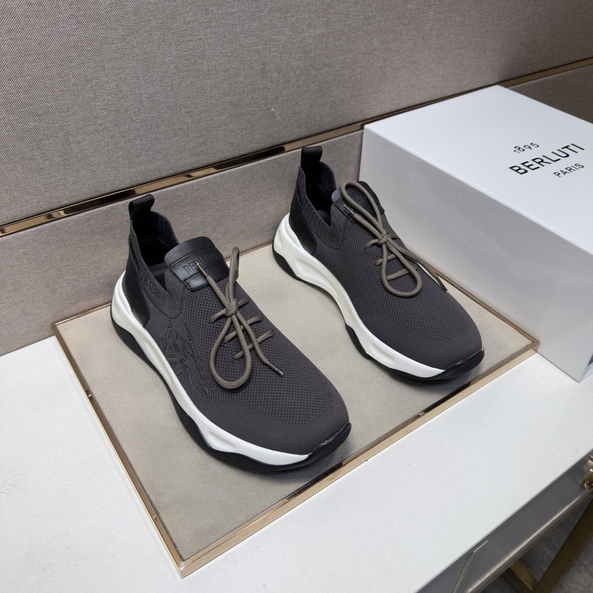 Berluti Charcoal Gray Lace-Up Sneakers — front