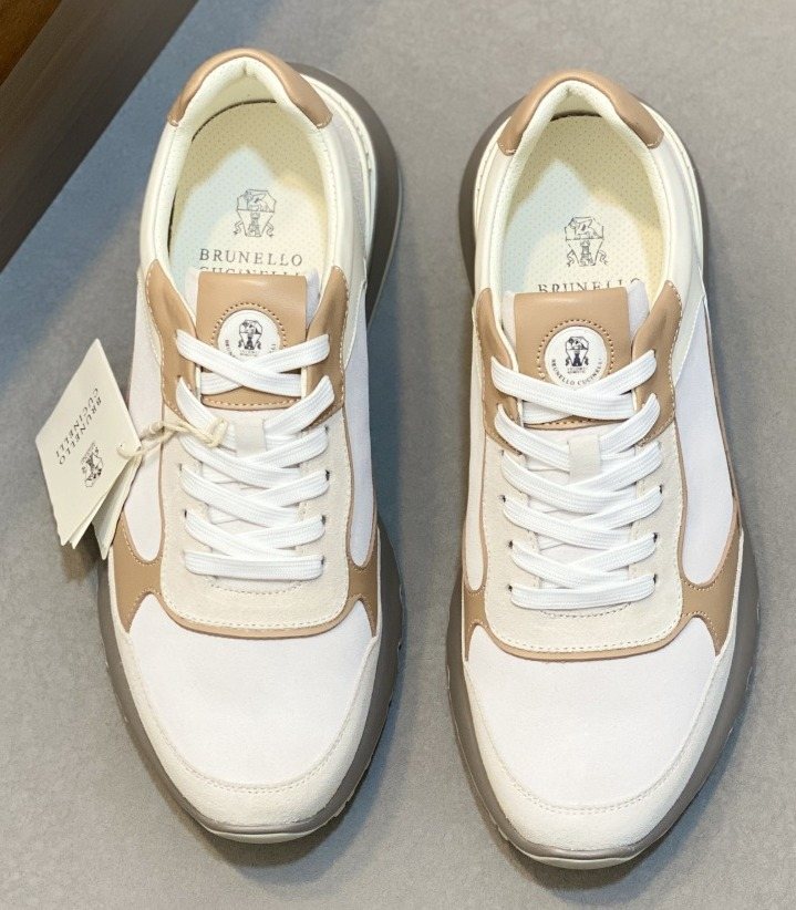 Brunello Cucinelli White and Beige Low-Top Sneakers — hero