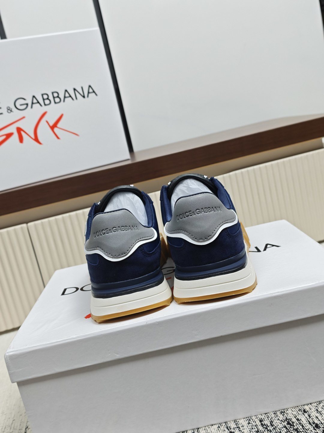 Dolce & Gabbana Navy Lace-Up Sneakers — back