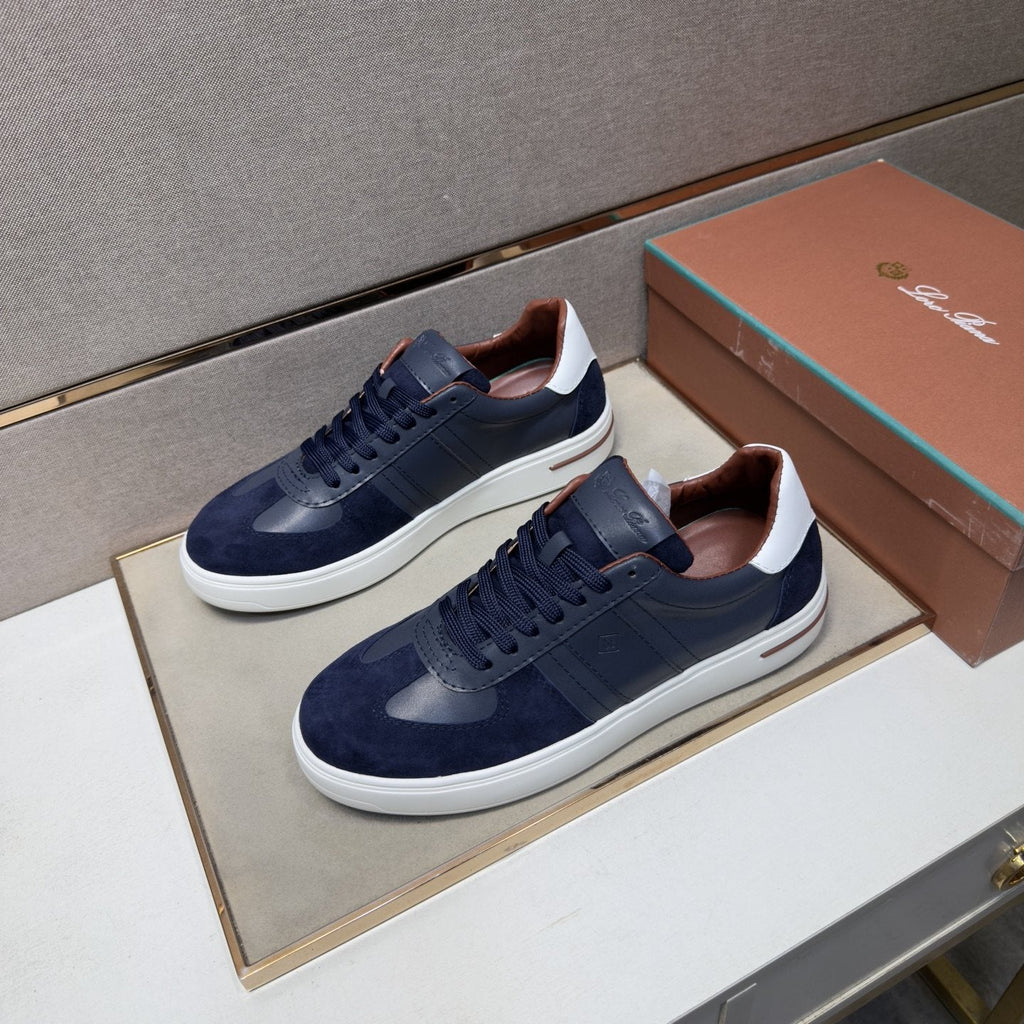 Loro Piana Navy Panel Low-Top Sneakers — front