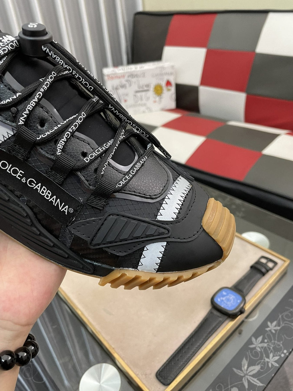 Dolce & Gabbana Black and Gray Lace-Up Sneakers — detail
