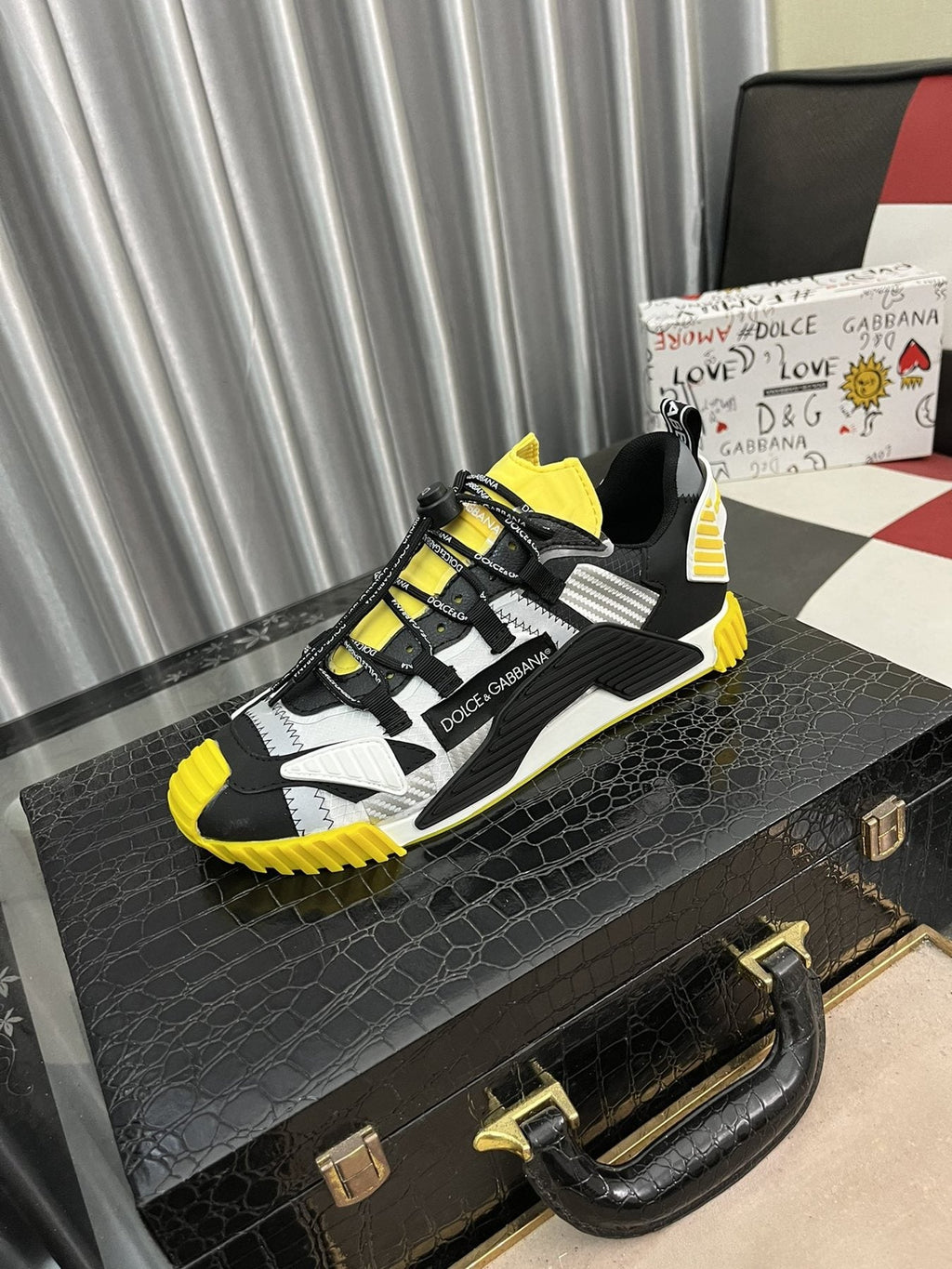 Dolce & Gabbana Black, White & Yellow Sneakers — front