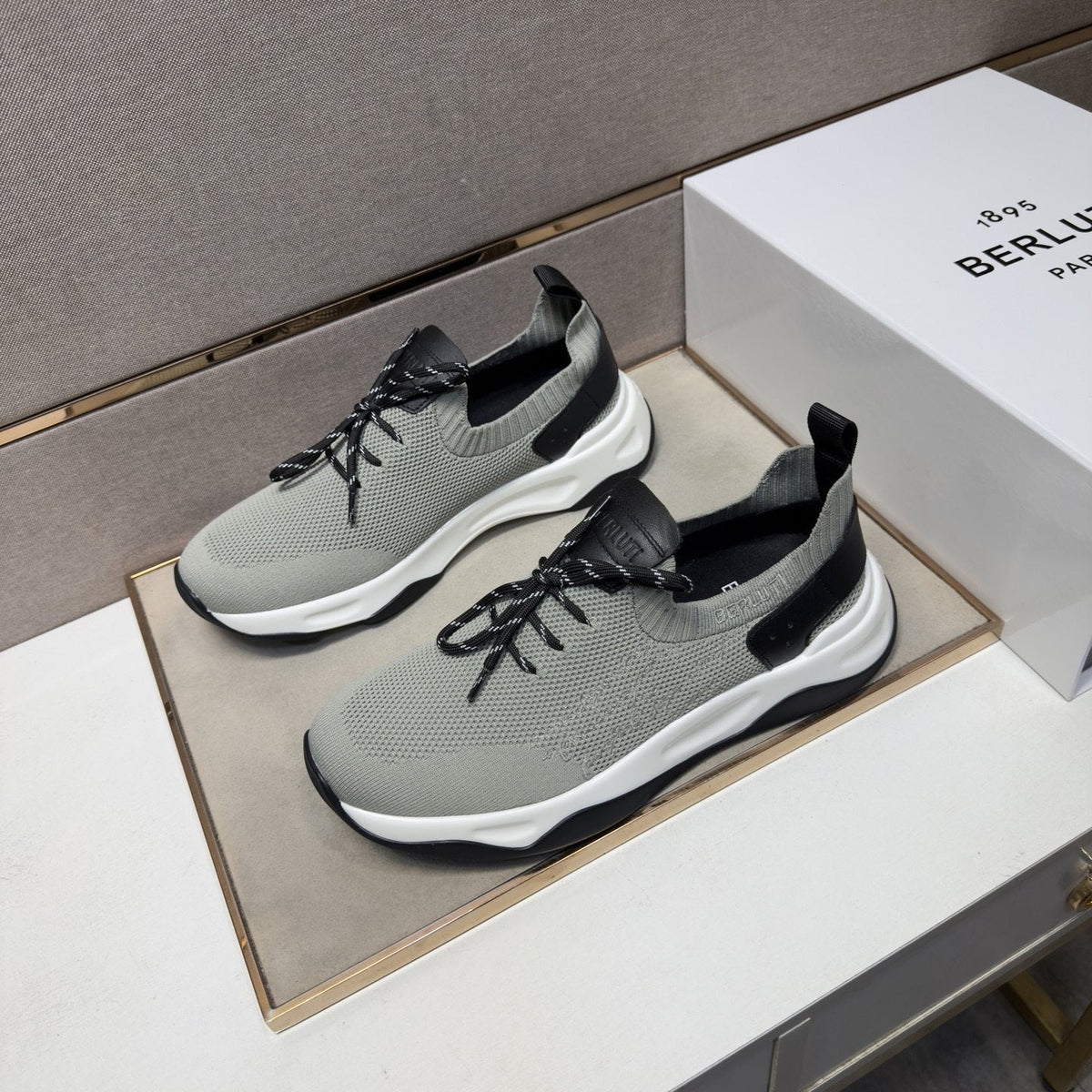 Berluti Gray-Green Lace-Up Sneakers — front