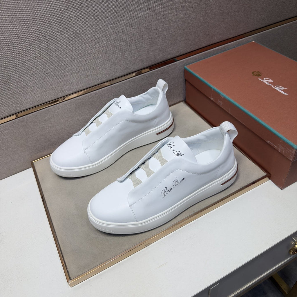 Loro Piana White Band-Detail Low-Top Sneakers — front
