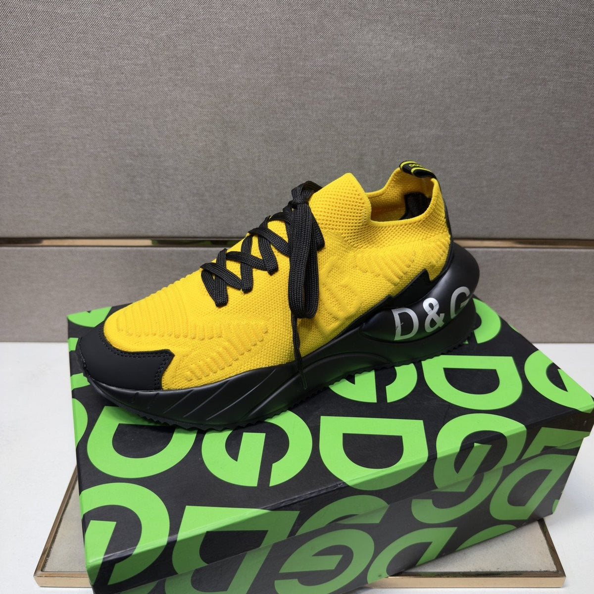 Dolce & Gabbana Yellow and Black Lace-Up Sneakers — side