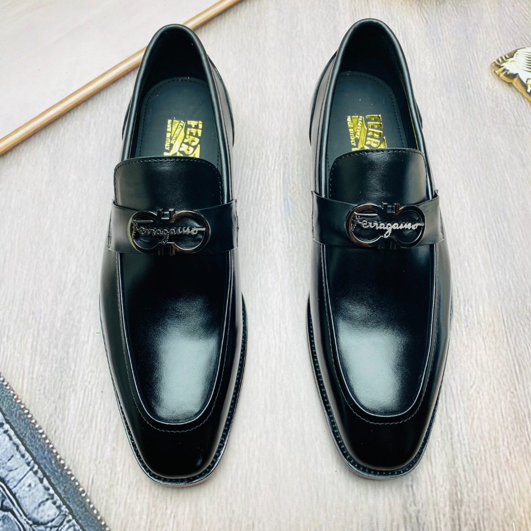 Ferragamo Black Metal-Accent Loafers — hero