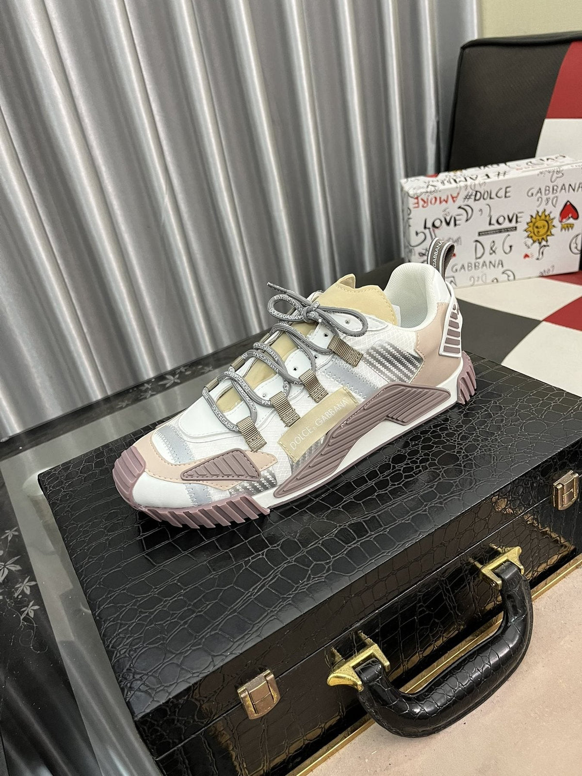 Dolce & Gabbana Cream and Mauve Chunky Sneakers — front