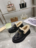 Gucci Patterned Plush-Lined Slip-On Shoes — front
