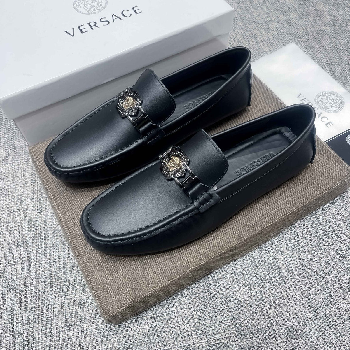 Versace Black Medallion Loafers — front