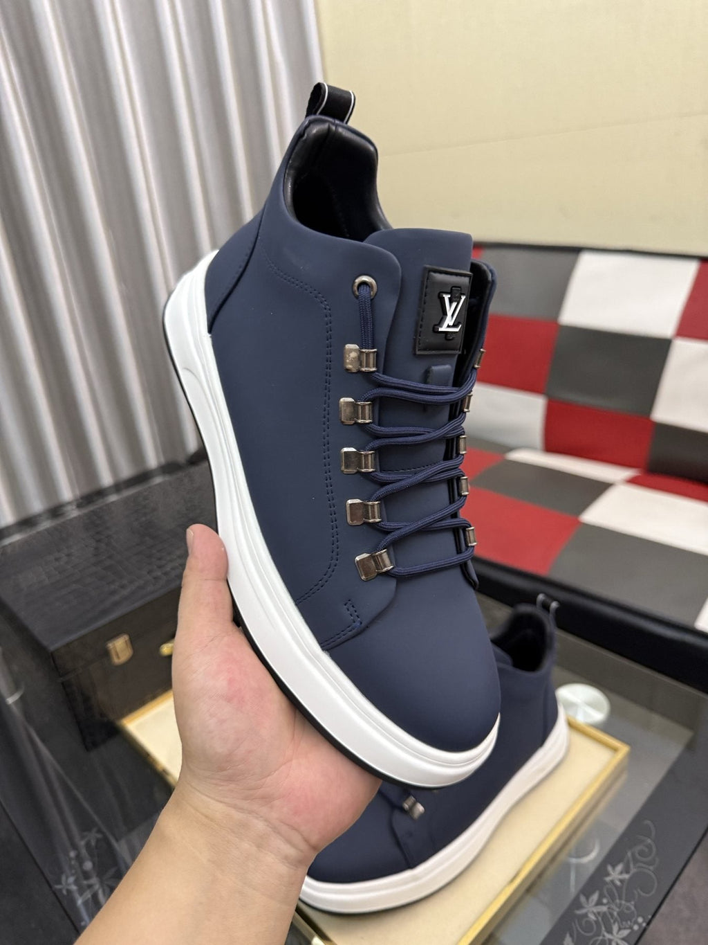 Louis Vuitton Lace-Up High-Top Sneakers — model