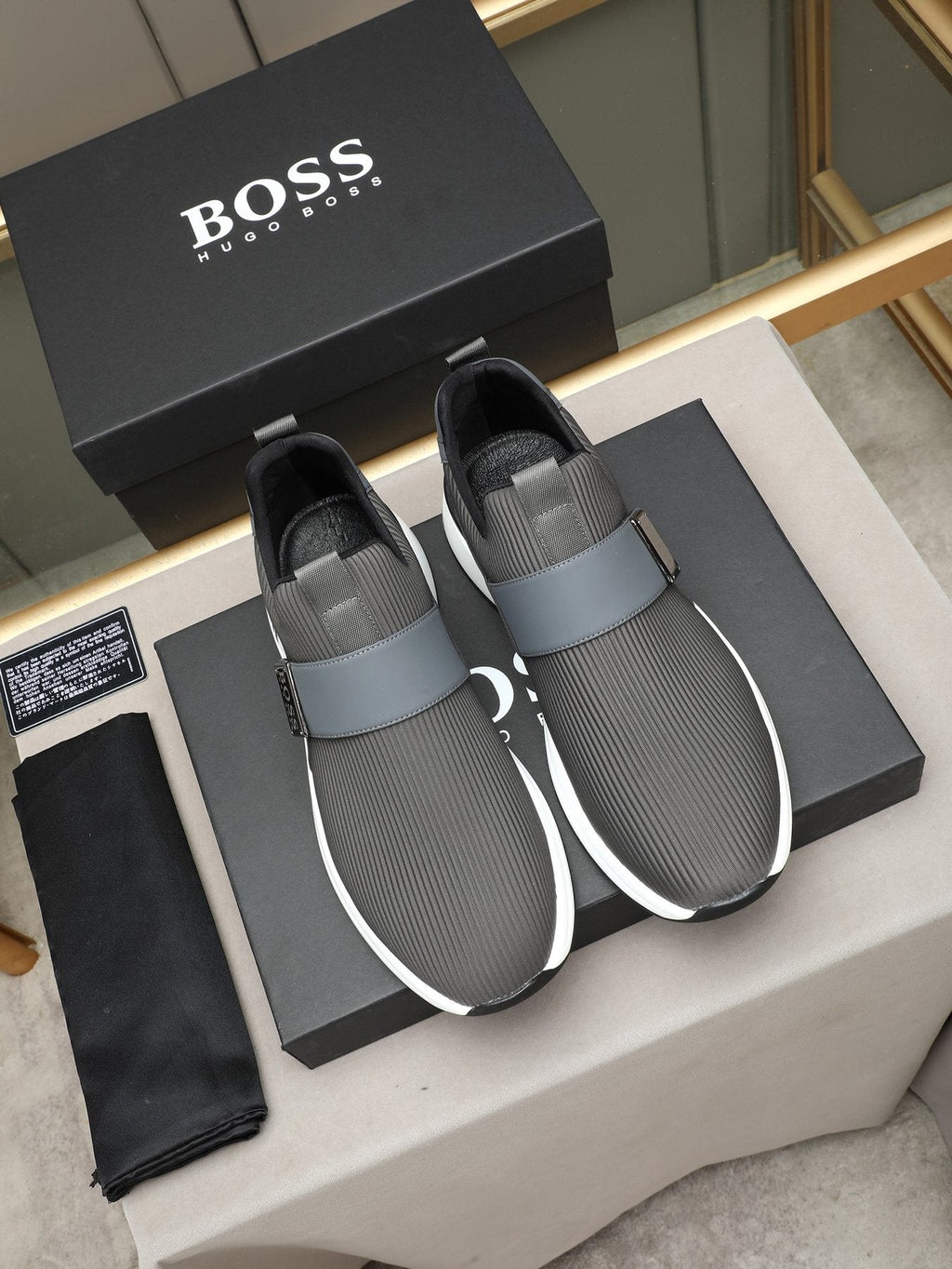 Hugo Boss Ribbed Knit Strap Slip-On Shoes — front
