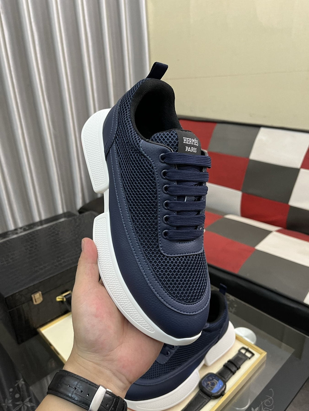 Hermès Layered Lace-Up Sneakers — model