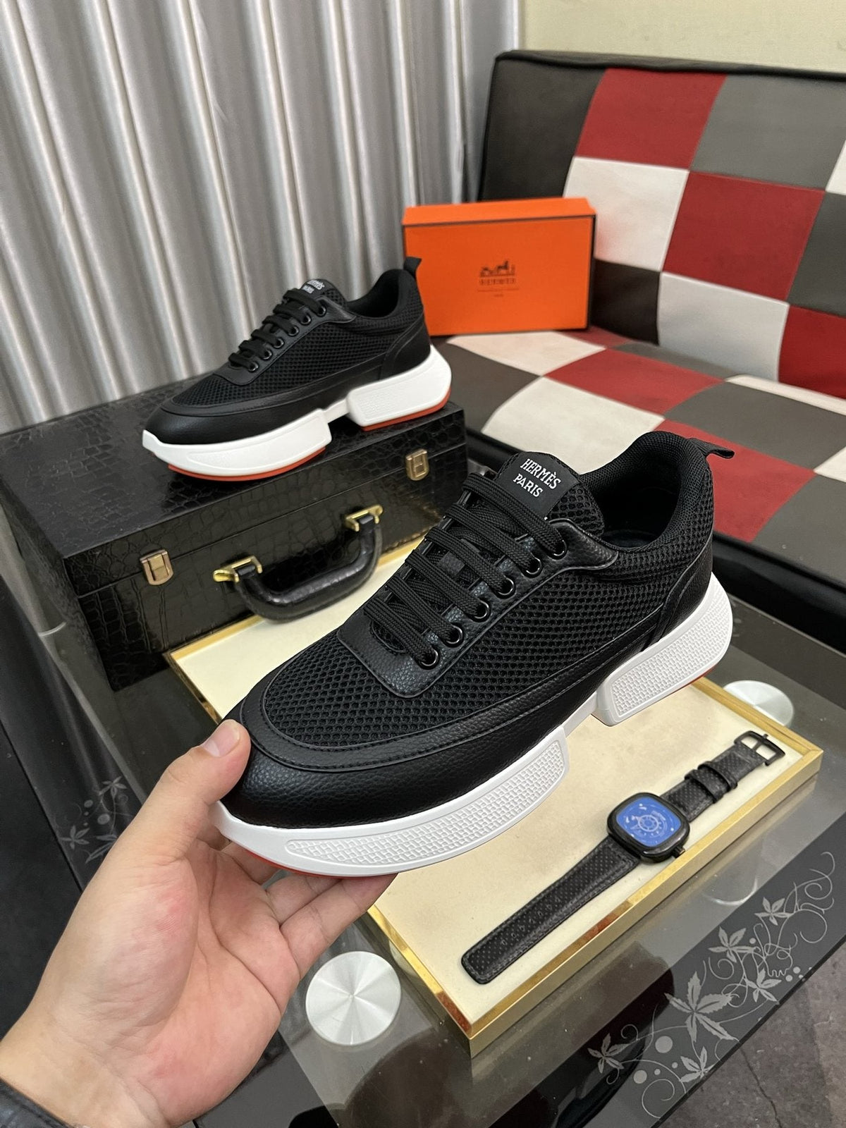 Hermès Layered Lace-Up Sneakers — model