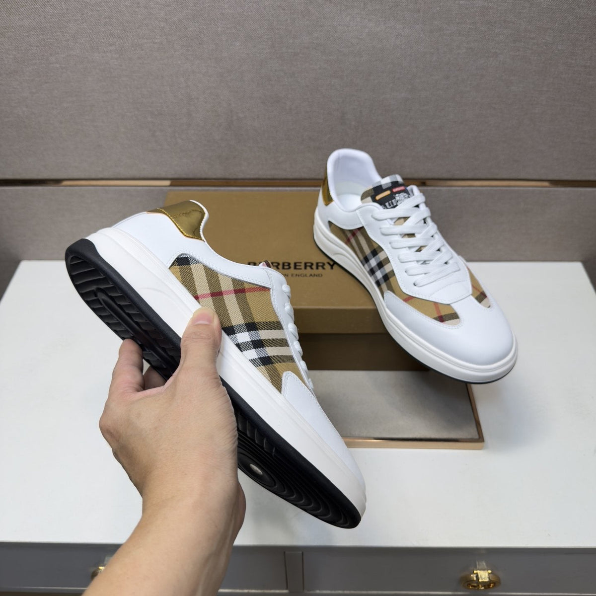 Burberry Plaid-Panel Low-Top Sneakers — model