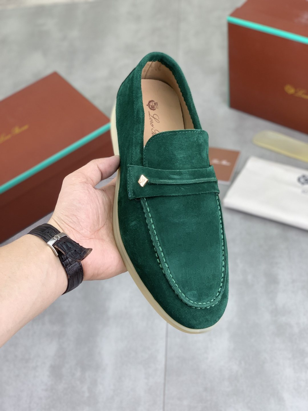Loro Piana Textured Apron-Toe Loafers — model