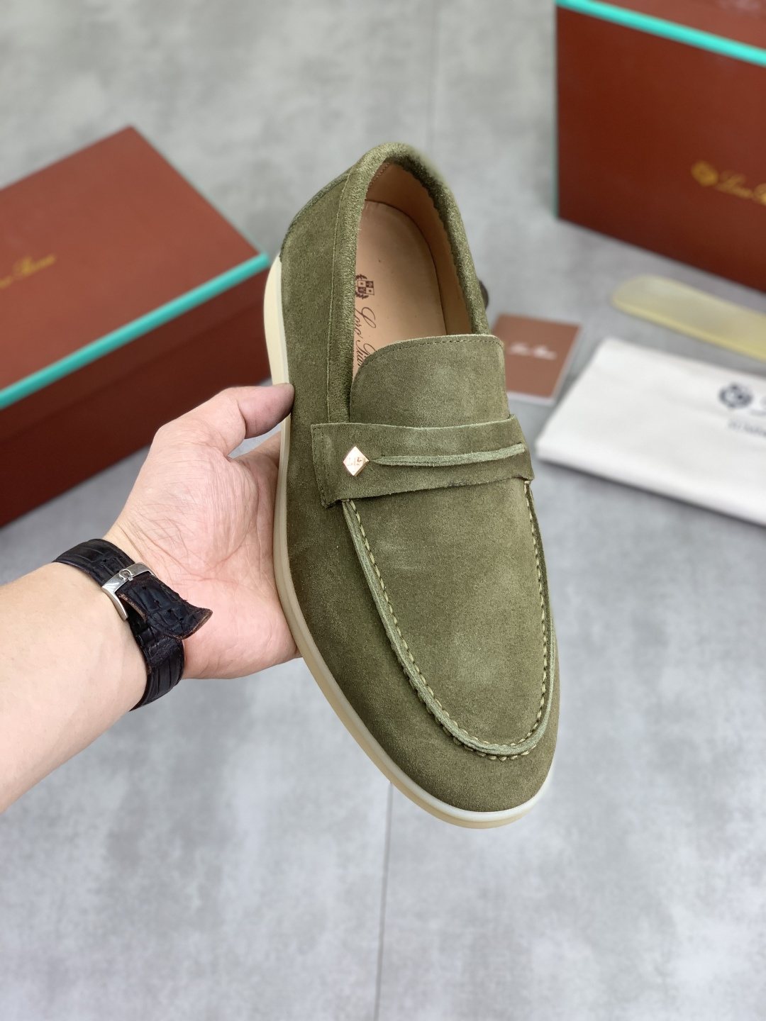 Loro Piana Textured Apron-Toe Loafers — model