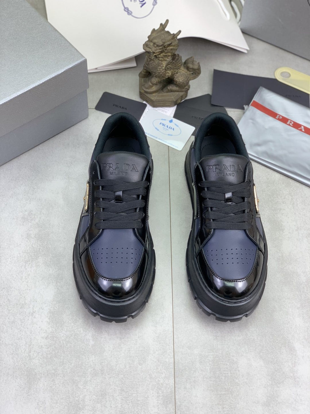 Prada Paneled Lug-Sole Low-Top Sneakers — front