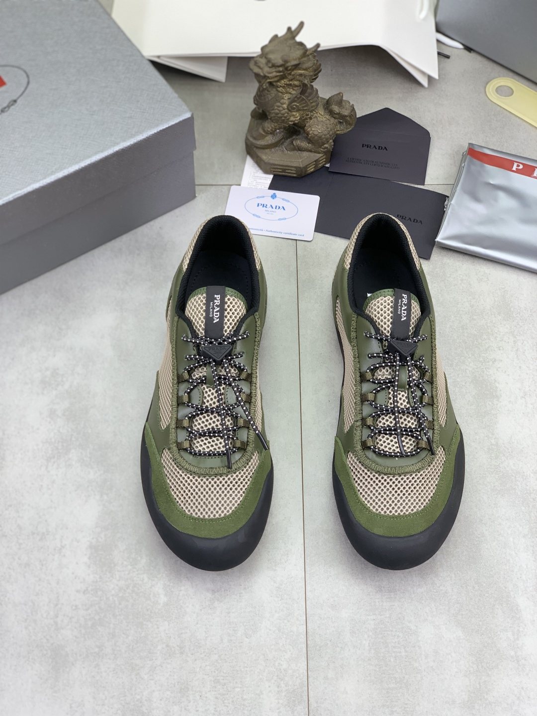 Prada Layered Mesh Lace-Up Sneakers — hero